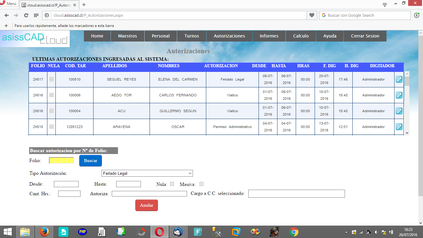 Módulo Autorizaciones de AsissCAD